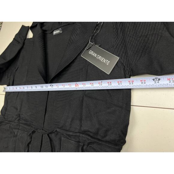 Women's Medium Black Long Sleeve Open Front Hoodie Knit Sweater Cardigan Outwear - Picture 3 of 12